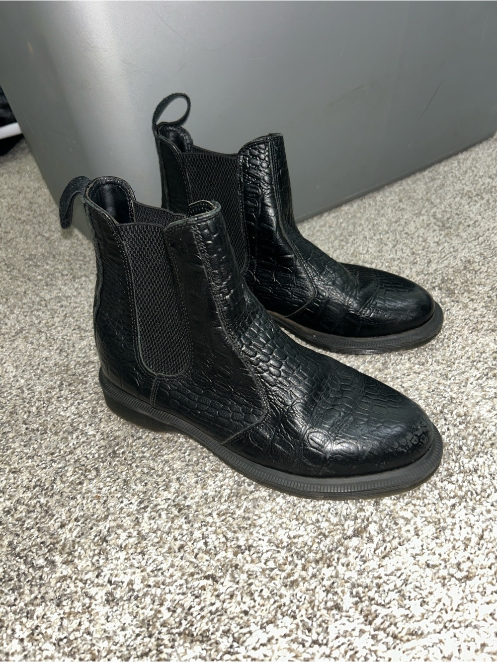 Dr. Martens Black Croc-Embossed Chelsea Ankle Boots Flora